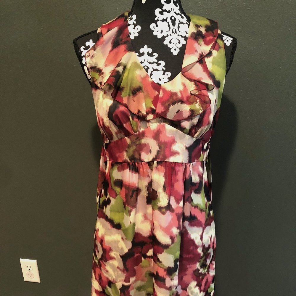 LOFT Petite Sleeveless Chiffon Empire waist dress with Zipper & Tie